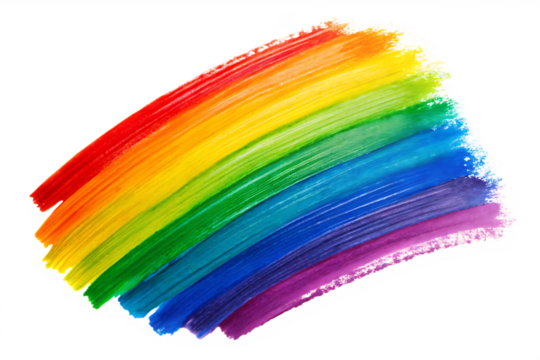 Vibrant rainbow brush strokes with visible paint texture isolated on a transparent background colorful