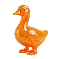 Translucent Orange 3D Duck Icon Isolated on Transparent Background with Playful and Shiny Gloss Depiction