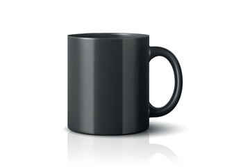 Vector 3d Realistic Black Coffee Mug Icon. Blank Ceramic Cup Template, Drinkware Illustration for Branding, Merchandise, Promotional Products, Cafe Design Mockup, Kitchenware Graphic, Tea Cup Symbol