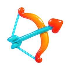 3D Translucent Icon Style Love Heart Bow And Arrow In Red Orange And Blue Colors On Transparent Background
