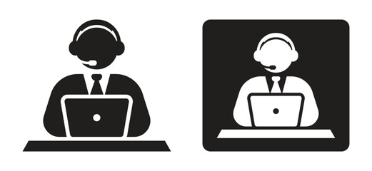 Customer service worker icon, support service, cyber info guide with laptop