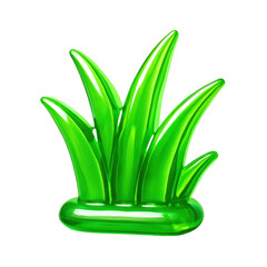 3D Translucent Icon Style Green Grass on Transparent Background with Realistic Gloss and Bright Lighting