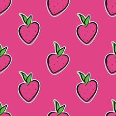 Seamless pattern with pink strawberries on a pink background