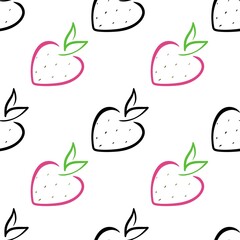 seamless pattern with pink strawberries on a white background
