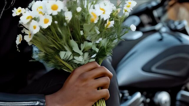 biker with flowers