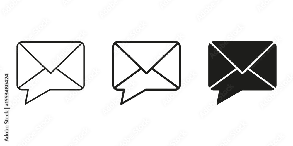 Poster envelope with speech bubble line and solid icon set. email communication, messaging, chat interactio