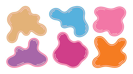 Colorful Blob Shape Set with Double Border, Tan, Blue, Pink, Purple, Orange