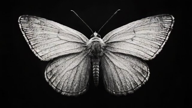 A black and white photo of a butterfly's silhouette against a plain background
