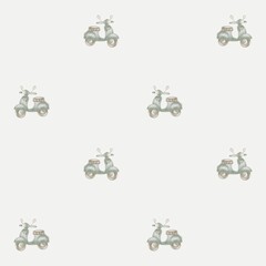 Charming watercolor scooter pattern for textile and wrapping design