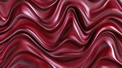 Wavy, glossy, and crumpled dark red fabric forms graceful lines and undulating curves