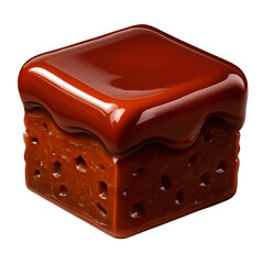 Translucent 3D Icon Style Brownie Dessert with Glossy Chocolate Icing on a Transparent Background