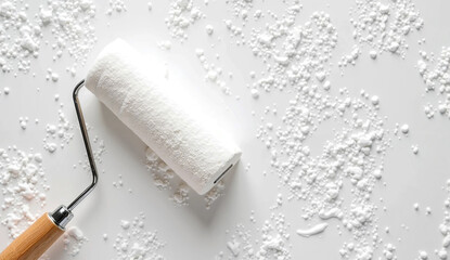 Obraz premium Close-up: Paint Roller Applying White Paint to Textured Wall