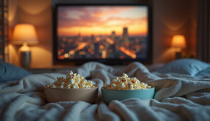 Cozy Home Movie Night - Comfortable Bed, Popcorn & Relaxing Evening