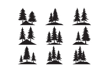Pine Tree Cluster Silhouette Vector Design