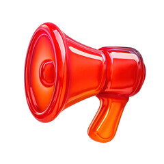 Vibrant 3D Translucent Red Megaphone Icon Isolated On Transparent Background Announcing A Loud Alert With Reflective Glossy Finish