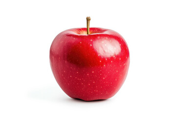 Ripe red apple with a glossy surface and a short stem, isolated on a white background