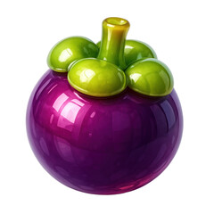 3D Translucent Icon Style Mangosteen Fruit Isolated on Transparent Background Featuring Vibrant Colors and Glossy Surface