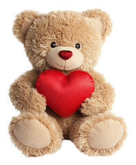 Obraz premium PNG Light brown fluffy teddy bear holding a red heart toy cute adorable.