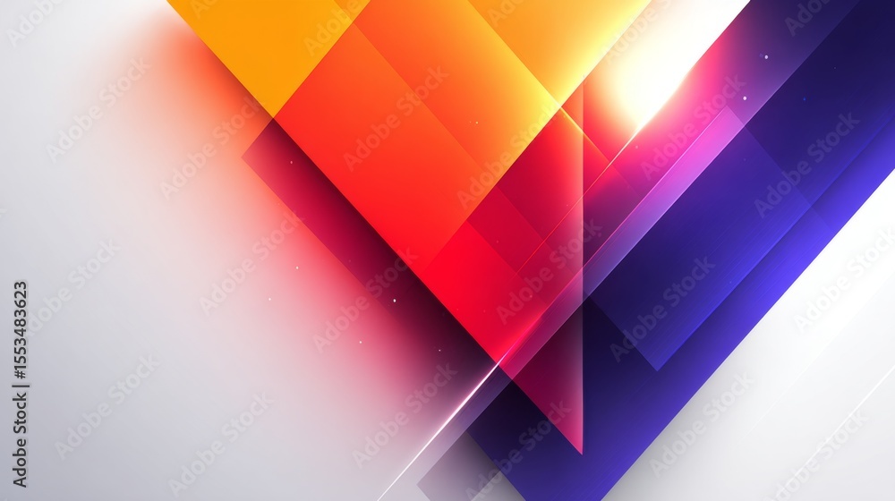 Poster modern graphic art with layered, translucent shapes in contrasting colors on a white background, cre