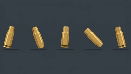 A series of golden bullet casings tumbling in motion against a dark background, illustrating dynamics