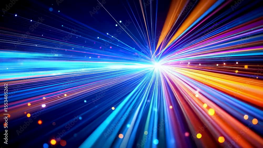 Poster high speed light based data transmission with colorful fiber optic lines in a futuristic digital env