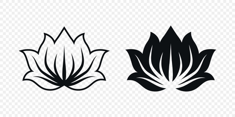 Flat Single Color Vector Lotus Flower Icon Set. Monochrome Floral Symbol. Lotus Silhouette Design for Yoga and Spa Logo. Botanical and Nature Emblem Set. Elegant Flower Clipart