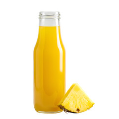 Refreshing Pineapple Juice in Glass Bottle  with slice isolated on transparent background