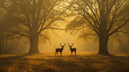 Foggy Morning Deer Background