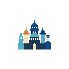 a layered cityscape of mosques with different dome