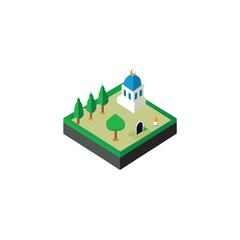 a miniature isometric mosque scene with courtyard 