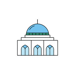 a modern minimalist mosque with geometric dome and