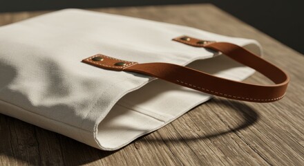 Cream Canvas Tote Bag with Leather Handles Elegant and Eco-Friendly