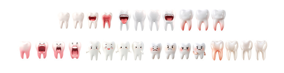 Pack of Charming Cartoon Teeth A Visual Guide to Oral Health against transparent Background