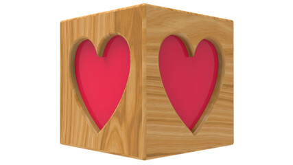 3d wooden box with heart love 