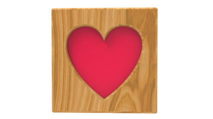 wooden box with heart love transparent background