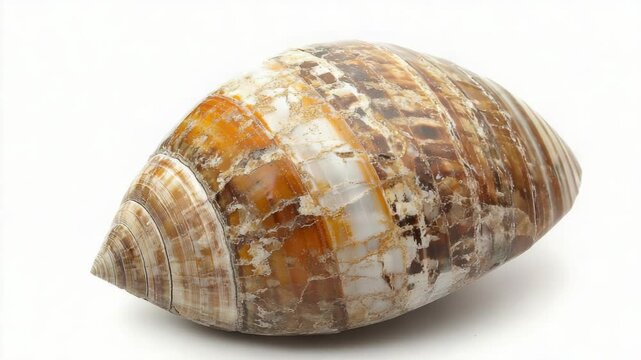 A detailed view of a shell on a clean white background, suitable for use in still life or scientific illustrations