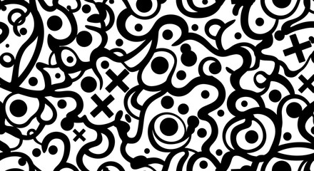 Intricate Abstract Black and White Pattern with Flowing Lines and Dynamic Shapes