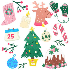 Cute hand drawn Christmas icon set PNG