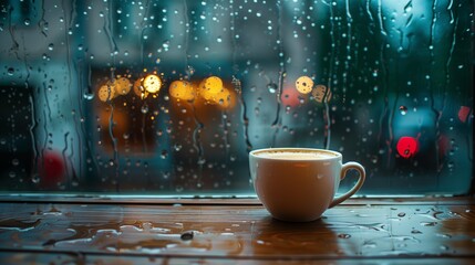 Cup of coffee on a rainy day