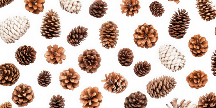 Scattered pinecones arrangement on transparent background