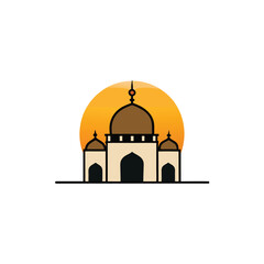 a mosque during maghrib prayer time with golden su