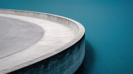 hydroelectric dam in norway captured from above in clear blue light
