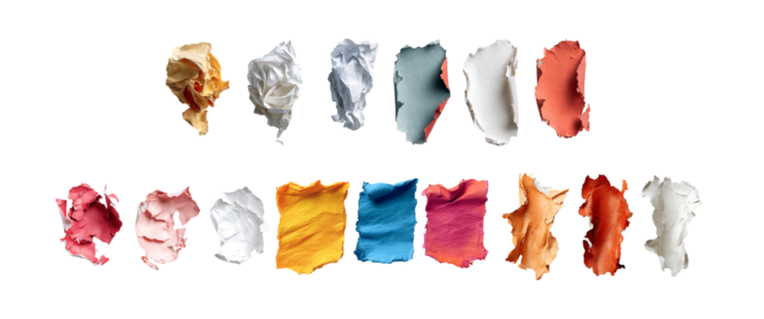 Pack of Vibrant Color Palette Torn Paper Textures for Design Inspiration against transparent Background