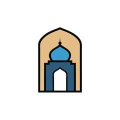 a mosque seen through an islamic arch window  eleg