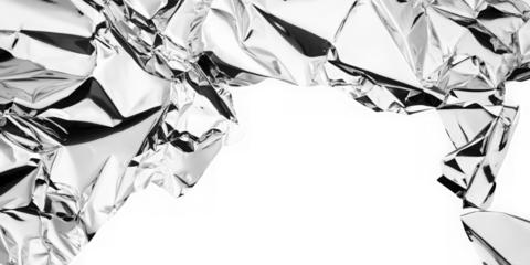 Crumpled silver foil texture design on transparent background