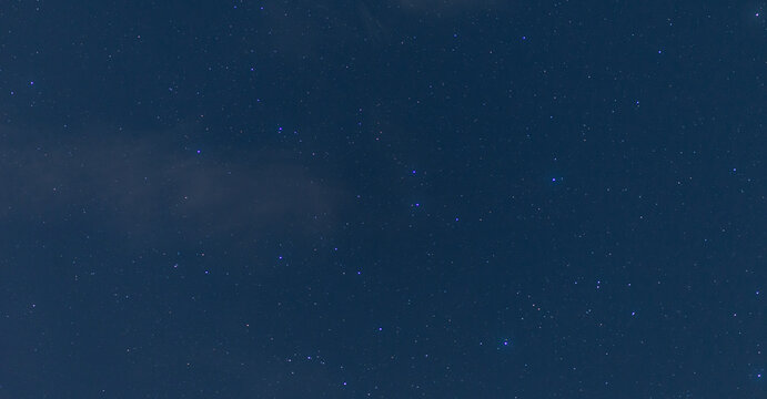 Panorama blue night sky milky way and star on dark background.Universe filled with stars, nebula and galaxy with noise and grain.Photo by long exposure and select white balance.Dark night sky.
