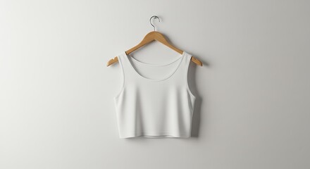 Blank White Cropped Tank Top Mockup on Wooden Hanger