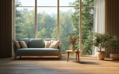 Fototapeta premium Modern Living Room with Large Window View