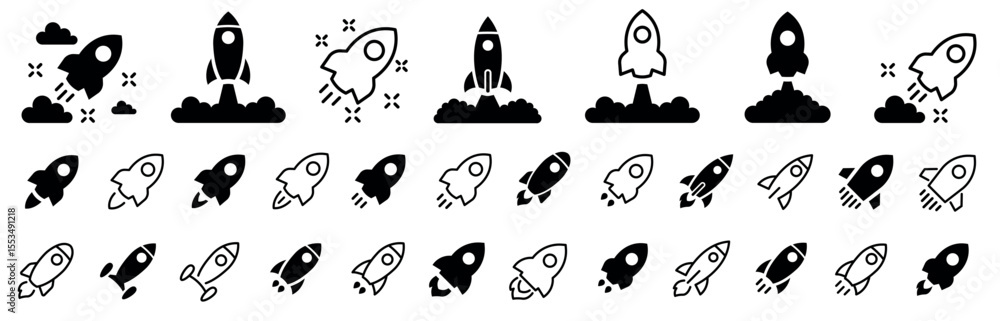 Aufkleber rocket icon set. rocket launch icon collection. startup symbol. launch spaceship or spacecraft. rock
