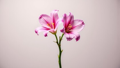 Symmetrical Pair of Delicate Pink Flowers on Neutral Background